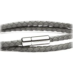 Viola Milano - Double Braided Italian Leather Bracelet - Grey - Handmade in Italy - Luxury Exclusive Collection - Avvenice