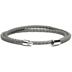 Viola Milano - Double Braided Italian Leather Bracelet - Grey - Handmade in Italy - Luxury Exclusive Collection - Avvenice