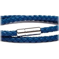 Viola Milano - Double Braided Italian Leather Bracelet - Blue - Handmade in Italy - Luxury Exclusive Collection - Avvenice