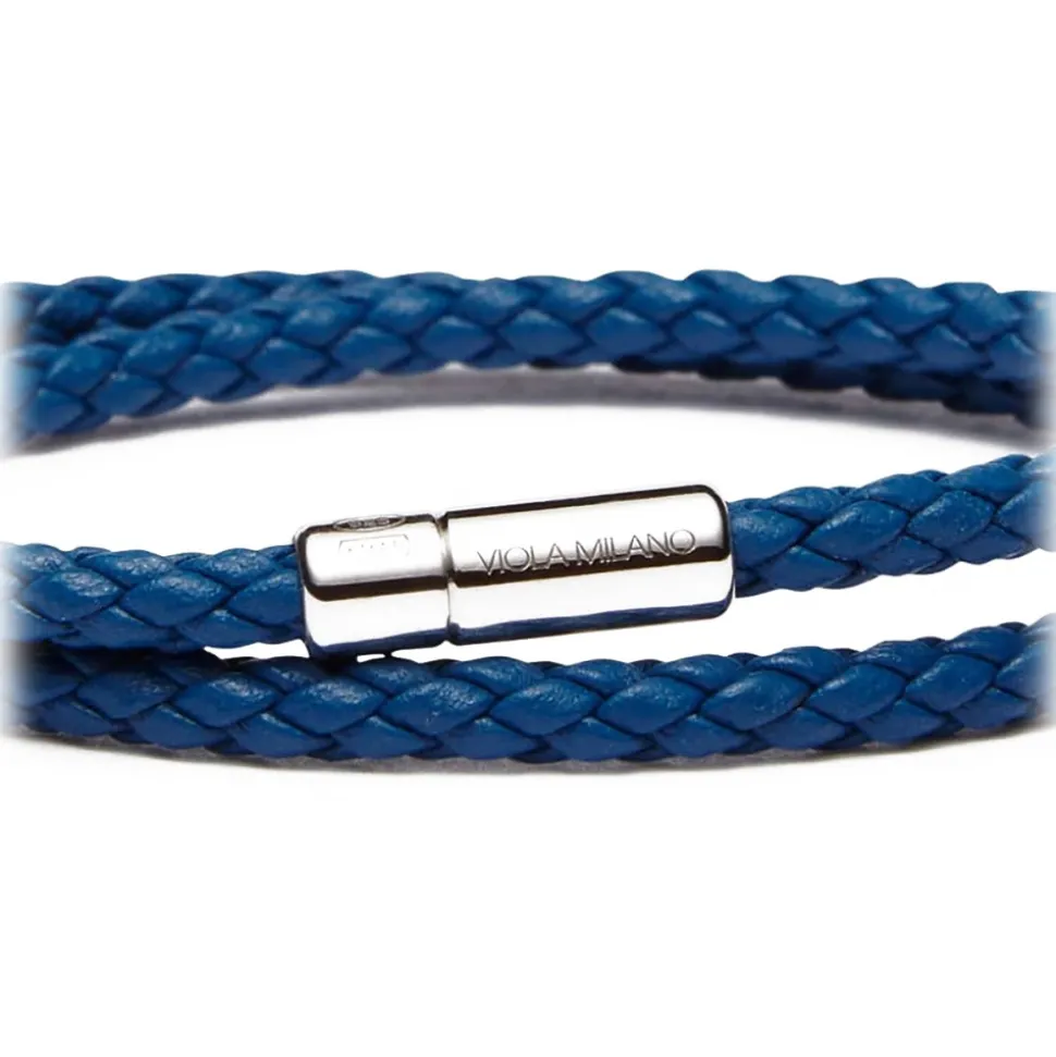 Viola Milano - Double Braided Italian Leather Bracelet - Blue - Handmade in Italy - Luxury Exclusive Collection - Avvenice