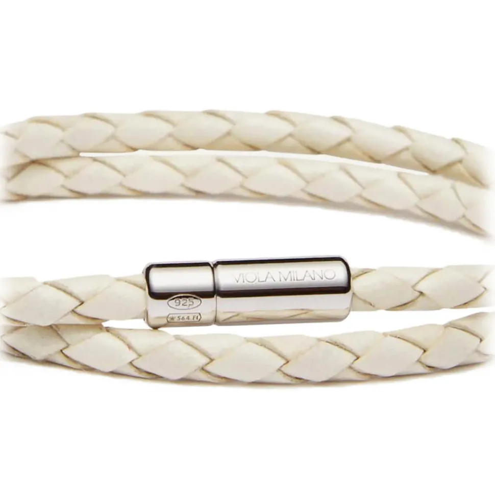 Viola Milano - Double Braided Italian Leather Bracelet - Off White - Handmade in Italy - Luxury Exclusive Collection - Avvenice