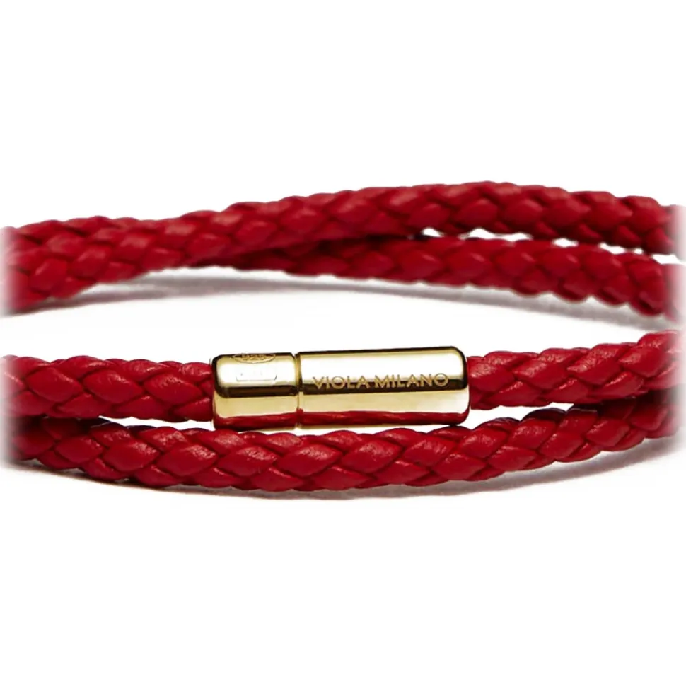 Viola Milano - Double Braided Italian Leather Bracelet - Red - Handmade in Italy - Luxury Exclusive Collection - Avvenice