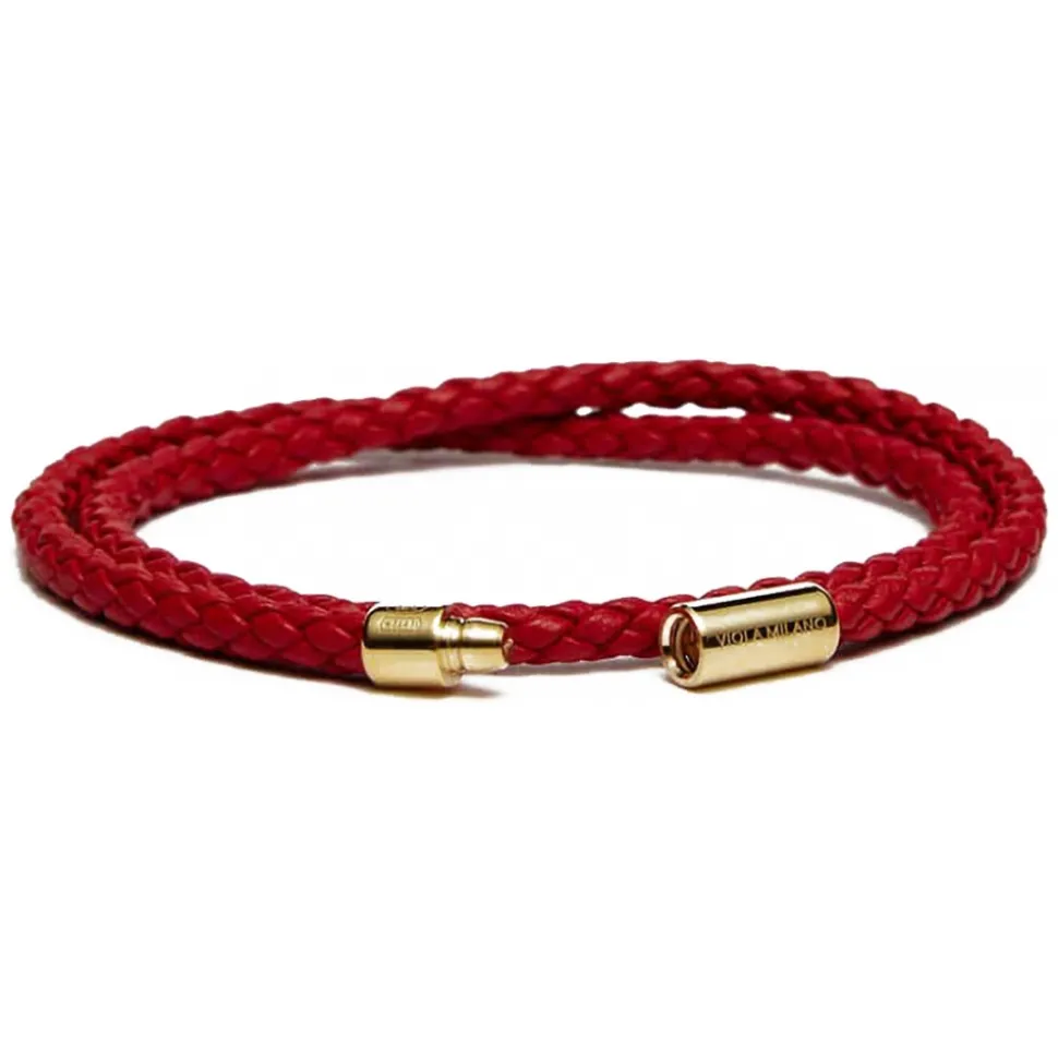 Viola Milano - Double Braided Italian Leather Bracelet - Red - Handmade in Italy - Luxury Exclusive Collection - Avvenice