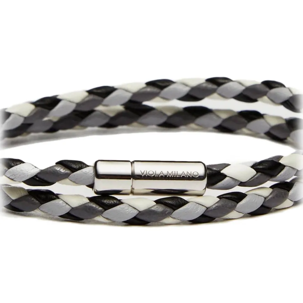 Viola Milano - Double Braided Mix-Tone Italian Leather Bracelet - Grey Mix - Handmade in Italy - Luxury Exclusive Collection - Avvenice
