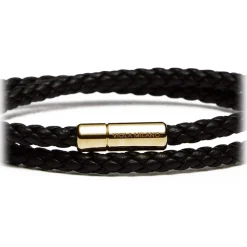 Viola Milano - Double Braided Italian Leather Bracelet - Black - Handmade in Italy - Luxury Exclusive Collection - Avvenice