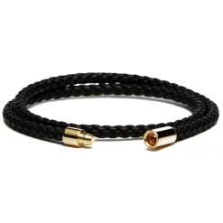 Viola Milano - Double Braided Italian Leather Bracelet - Black - Handmade in Italy - Luxury Exclusive Collection - Avvenice