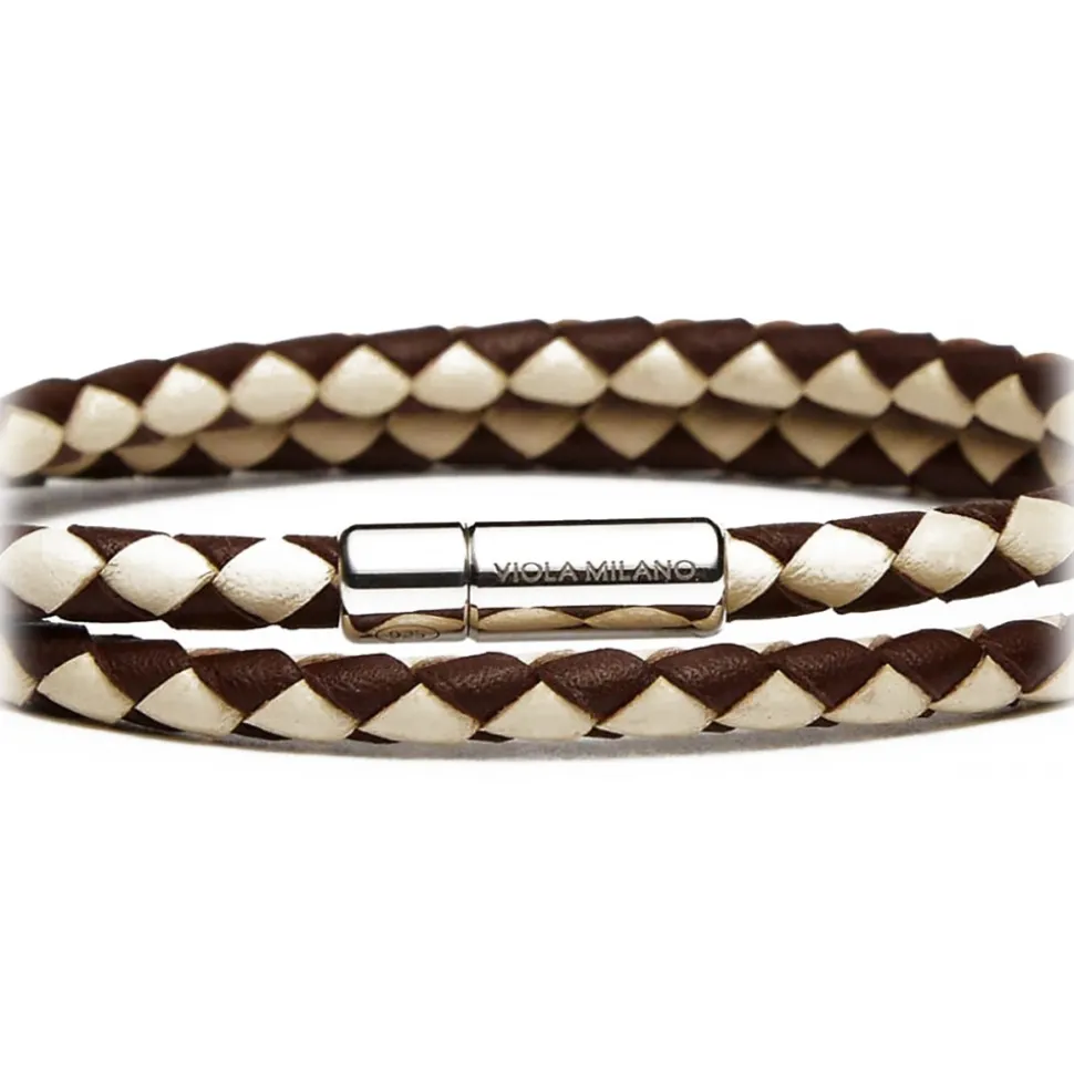Viola Milano - Double Braided Two-Tone Italian Leather Bracelet - Brown Sand - Handmade in Italy - Luxury Exclusive Collection - Avvenice