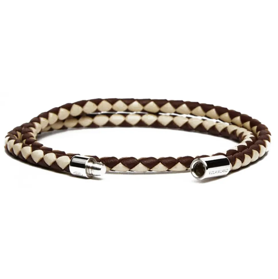 Viola Milano - Double Braided Two-Tone Italian Leather Bracelet - Brown Sand - Handmade in Italy - Luxury Exclusive Collection - Avvenice