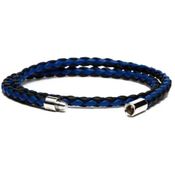 Viola Milano - Double Braided Two-Tone Italian Leather Bracelet - Black Blue - Handmade in Italy - Luxury Exclusive Collection - Avvenice