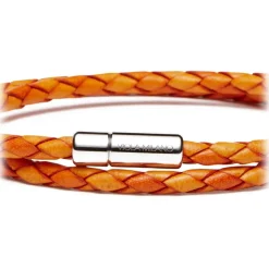 Viola Milano - Double Braided Italian Leather Bracelet - Orange Mix - Handmade in Italy - Luxury Exclusive Collection - Avvenice