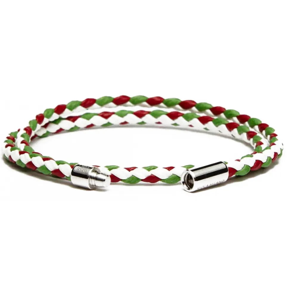 Viola Milano - Double Braided Mix-Tone Italian Leather Bracelet - Italian Flag - Handmade in Italy - Luxury Exclusive Collection - Avvenice