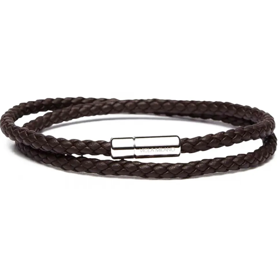 Viola Milano - Double Braided Italian Leather Bracelet - Brown - Handmade in Italy - Luxury Exclusive Collection - Avvenice