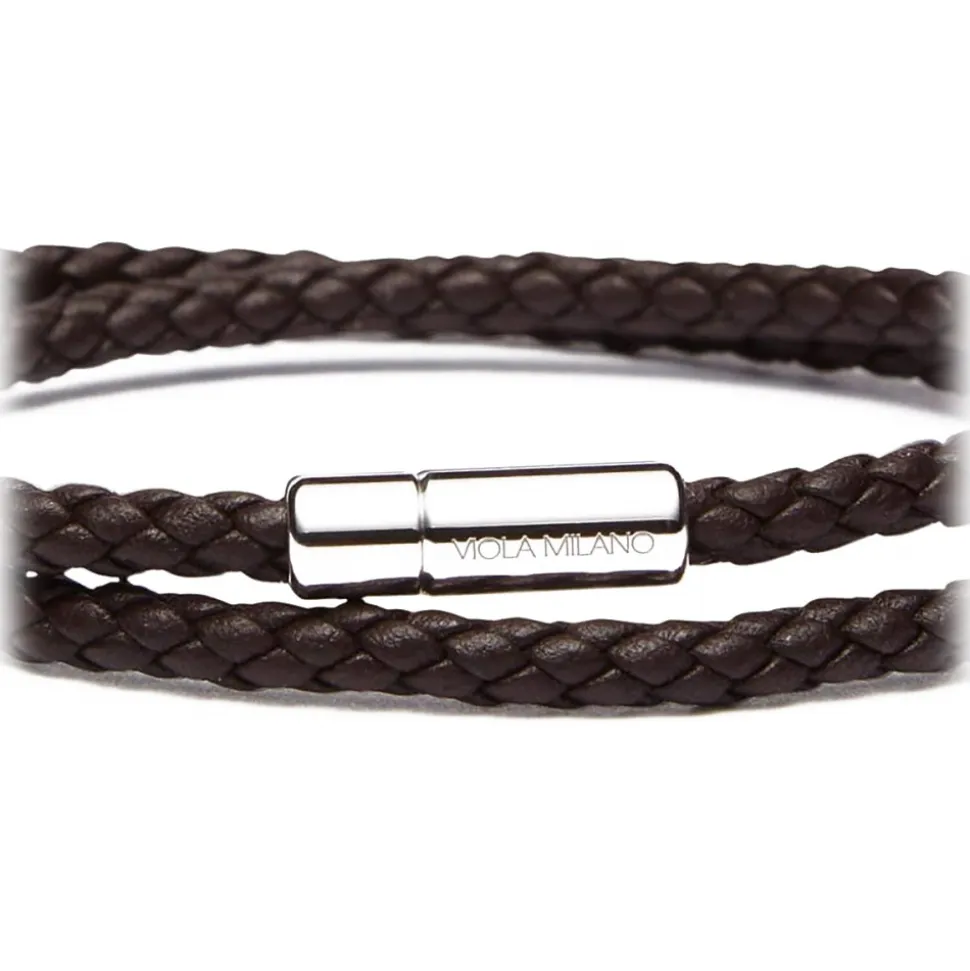 Viola Milano - Double Braided Italian Leather Bracelet - Brown - Handmade in Italy - Luxury Exclusive Collection - Avvenice
