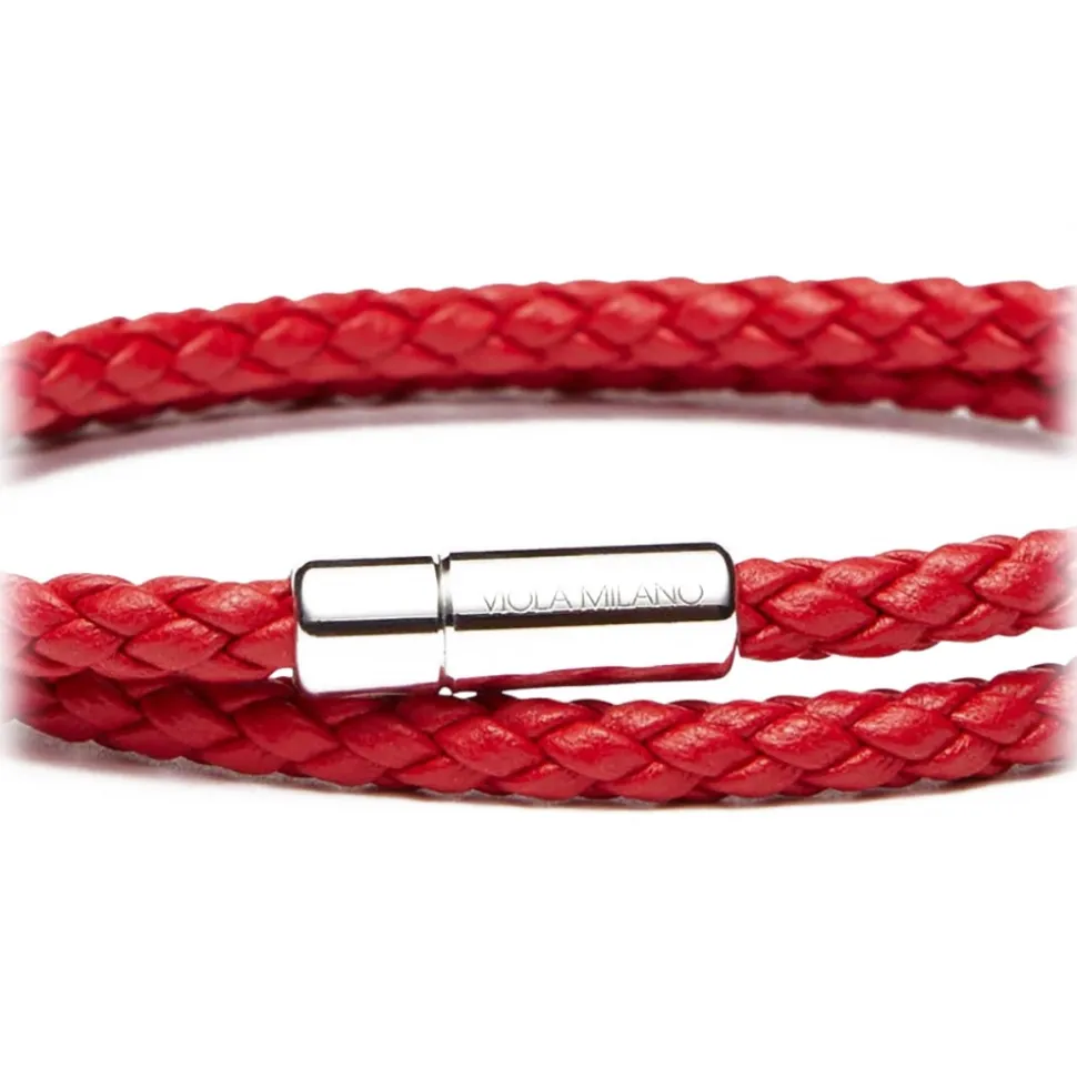 Viola Milano - Double Braided Italian Leather Bracelet - Red - Handmade in Italy - Luxury Exclusive Collection - Avvenice