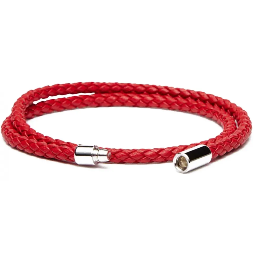 Viola Milano - Double Braided Italian Leather Bracelet - Red - Handmade in Italy - Luxury Exclusive Collection - Avvenice