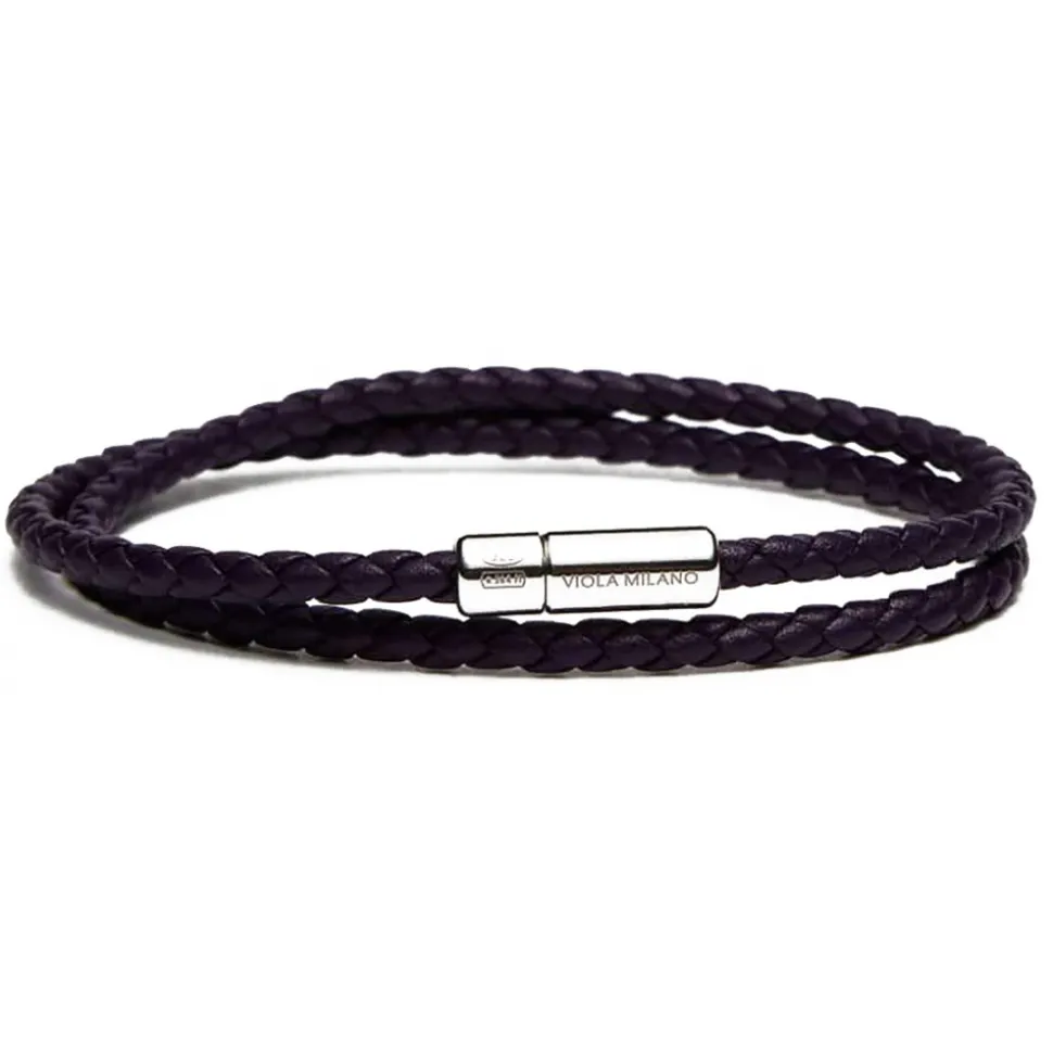 Viola Milano - Double Braided Italian Leather Bracelet - Deep Purple - Handmade in Italy - Luxury Exclusive Collection - Avvenice