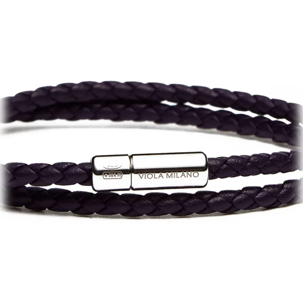 Viola Milano - Double Braided Italian Leather Bracelet - Deep Purple - Handmade in Italy - Luxury Exclusive Collection - Avvenice