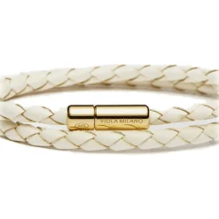 Viola Milano - Double Braided Italian Leather Bracelet Gold Clasp - Off White - Handmade in Italy - Luxury Exclusive Collection - Avvenice