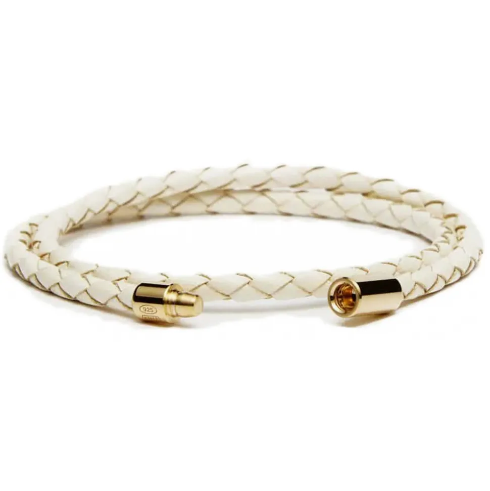 Viola Milano - Double Braided Italian Leather Bracelet Gold Clasp - Off White - Handmade in Italy - Luxury Exclusive Collection - Avvenice