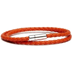 Viola Milano - Double Braided Italian Leather Bracelet - Orange - Handmade in Italy - Luxury Exclusive Collection - Avvenice