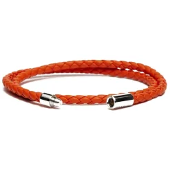 Viola Milano - Double Braided Italian Leather Bracelet - Orange - Handmade in Italy - Luxury Exclusive Collection - Avvenice
