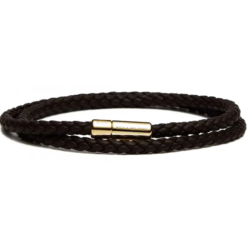 Viola Milano - Double Braided Italian Leather Bracelet Gold Clasp - Brown - Handmade in Italy - Luxury Exclusive Collection - Avvenice