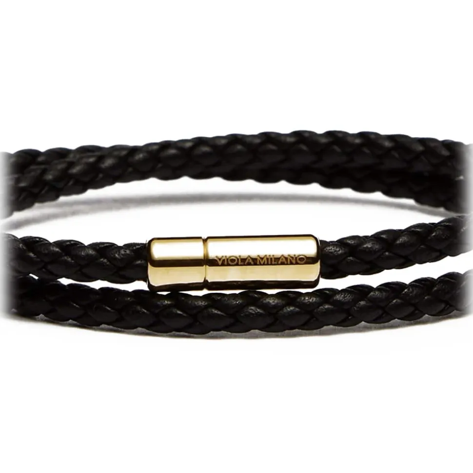 Viola Milano - Double Braided Italian Leather Bracelet Gold Clasp - Brown - Handmade in Italy - Luxury Exclusive Collection - Avvenice