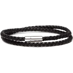 Viola Milano - Double Braided Italian Leather Bracelet - Black - Handmade in Italy - Luxury Exclusive Collection - Avvenice