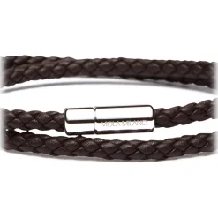 Viola Milano - Double Braided Italian Leather Bracelet - Black - Handmade in Italy - Luxury Exclusive Collection - Avvenice