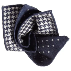 Viola Milano - Double Face Printed 100% Cashmere Pocket Square - Navy Mix - Handmade in Italy - Luxury Exclusive Collection - Avvenice