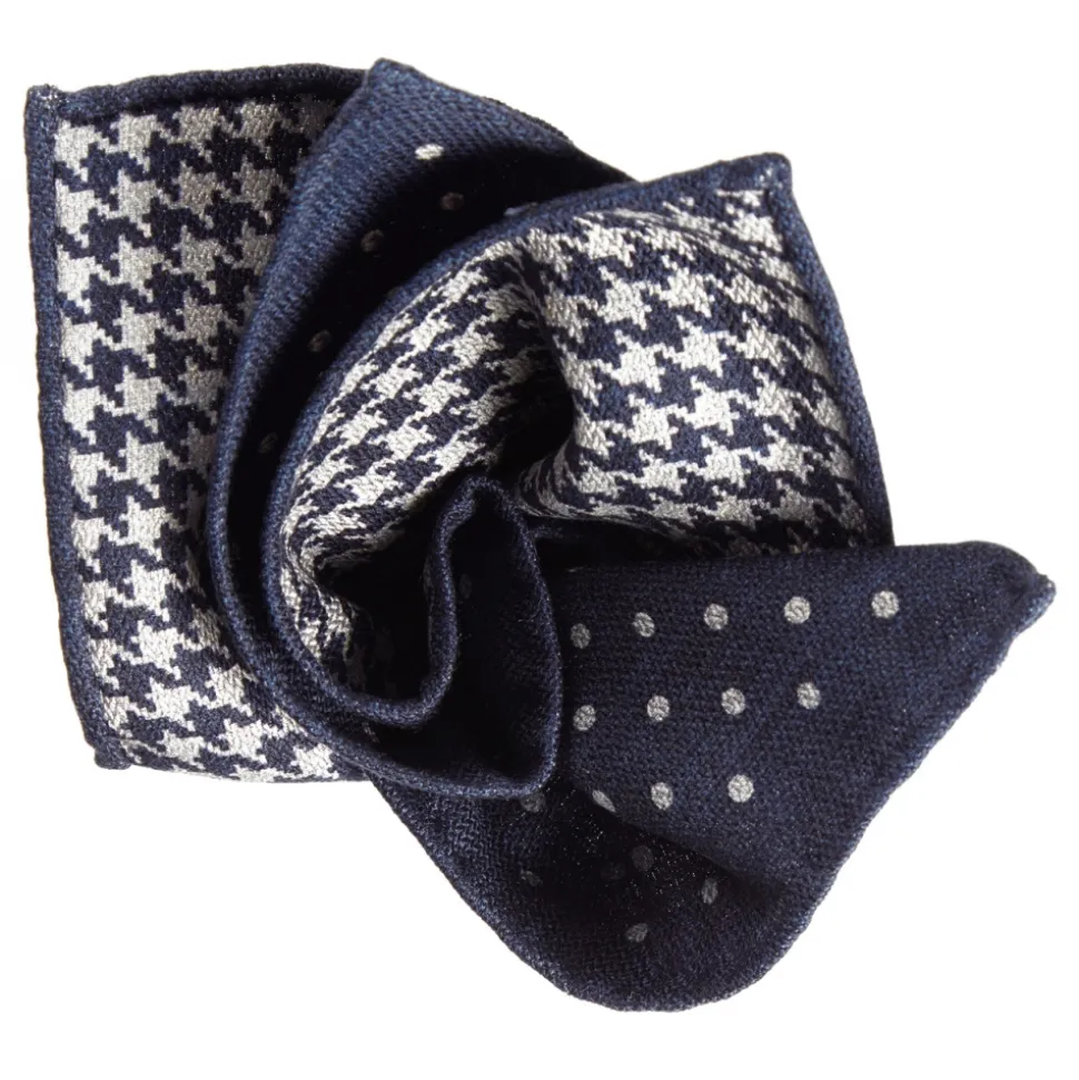 Viola Milano - Double Face Printed 100% Cashmere Pocket Square - Navy Mix - Handmade in Italy - Luxury Exclusive Collection - Avvenice
