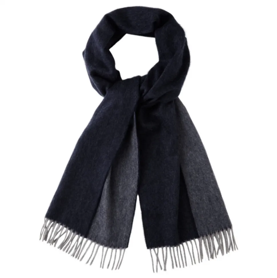 Viola Milano - Double Face Zibellino Cashmere Scarf - Navy and Grey - Handmade in Italy - Luxury Exclusive Collection - Avvenice