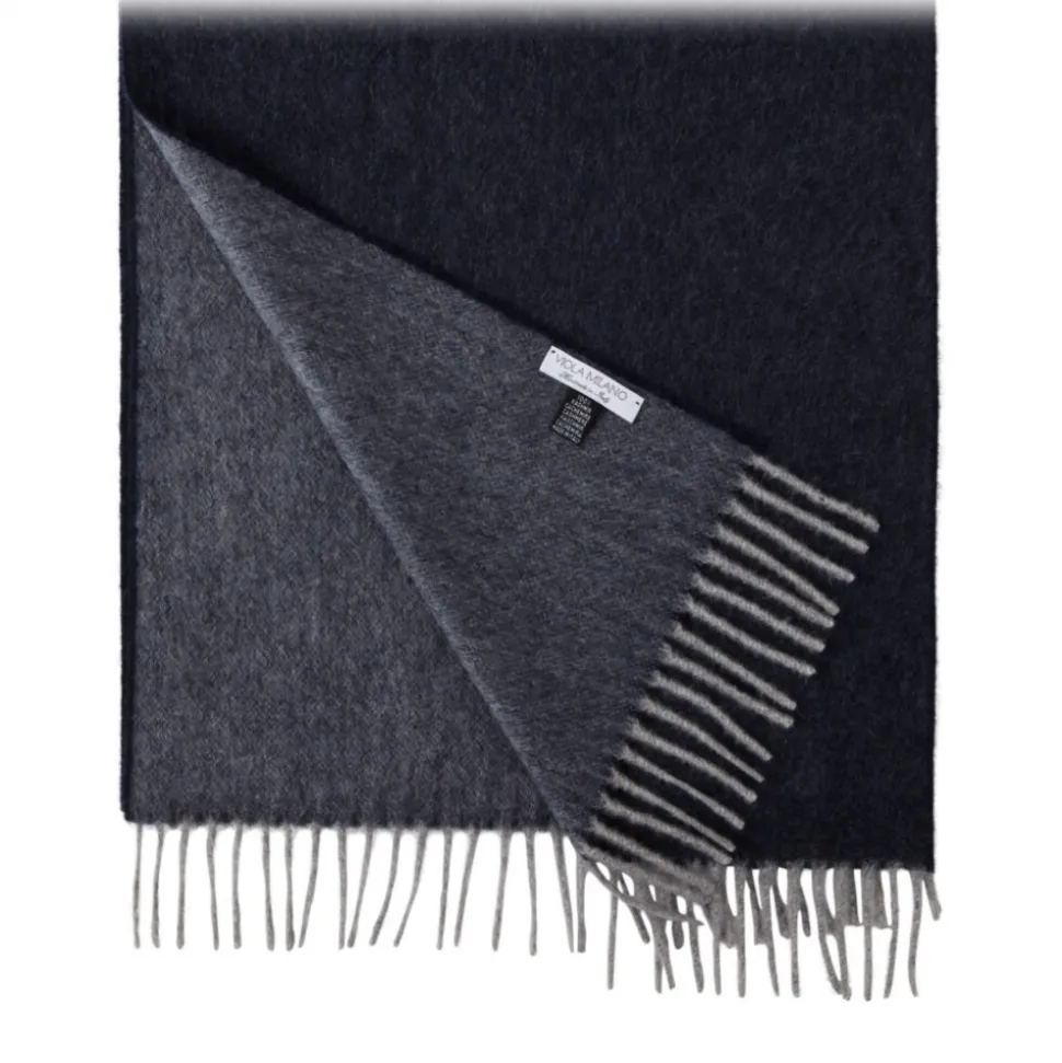 Viola Milano - Double Face Zibellino Cashmere Scarf - Navy and Grey - Handmade in Italy - Luxury Exclusive Collection - Avvenice