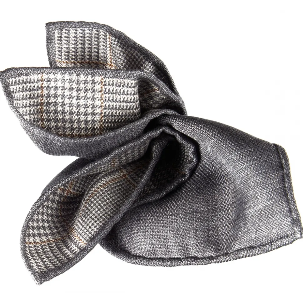 Viola Milano - Double Face Herringbone 100% Cashmere Pocket Square - Grey Mix - Handmade in Italy - Luxury Exclusive Collection - Avvenice