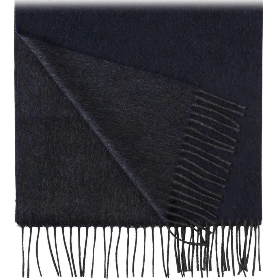 Viola Milano - Double Face 100% Zibellino Cashmere Scarf - Navy Blue/Grey - Handmade in Italy - Luxury Exclusive Collection - Avvenice