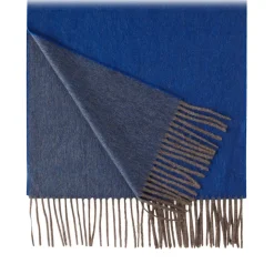 Viola Milano - Double Face Zibellino Cashmere Scarf - Blue and Taupe - Handmade in Italy - Luxury Exclusive Collection - Avvenice