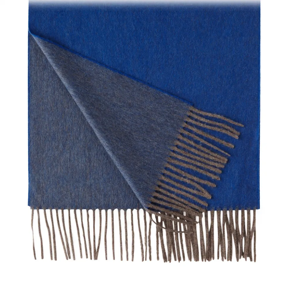 Viola Milano - Double Face Zibellino Cashmere Scarf - Blue and Taupe - Handmade in Italy - Luxury Exclusive Collection - Avvenice