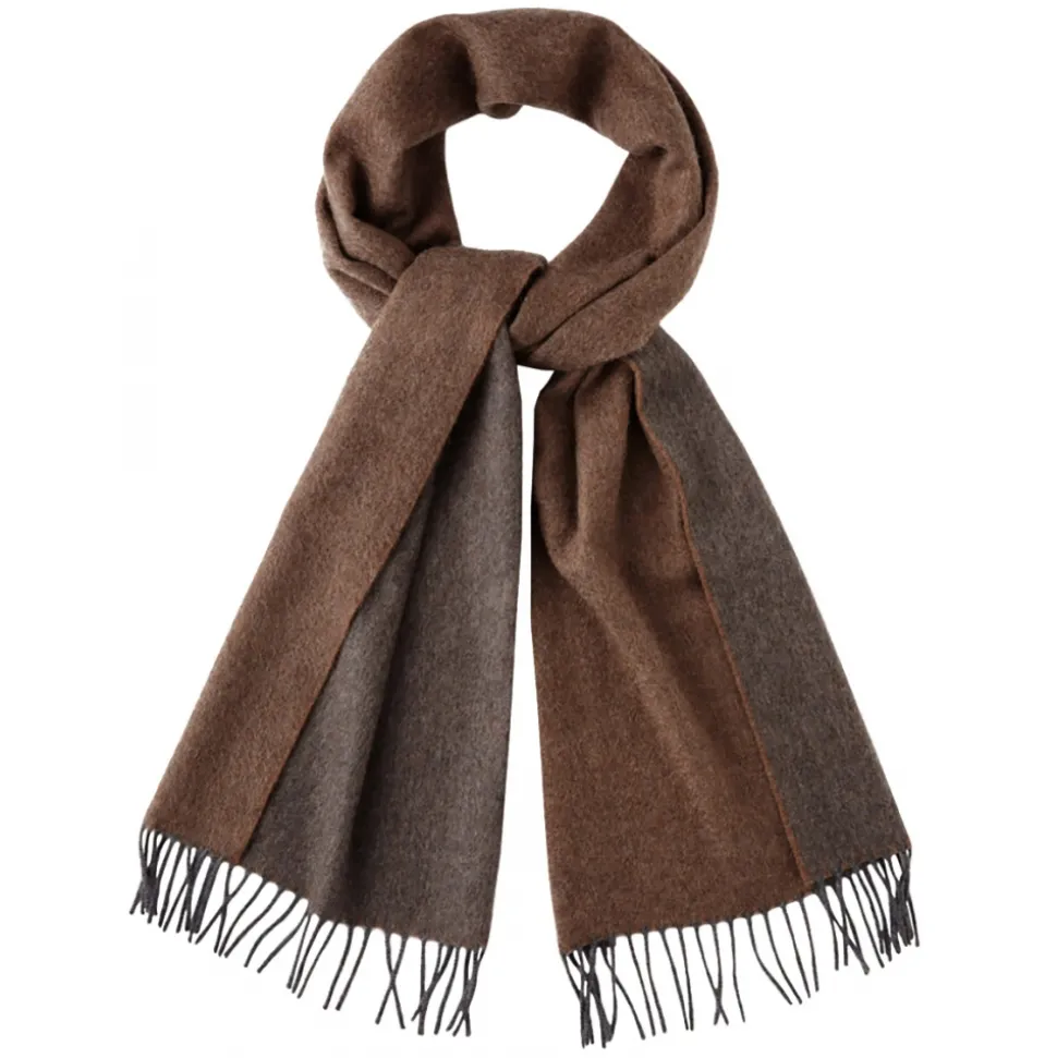 Viola Milano - Double Face 100% Zibellino Cashmere Scarf - Brown/Taupe - Handmade in Italy - Luxury Exclusive Collection - Avvenice