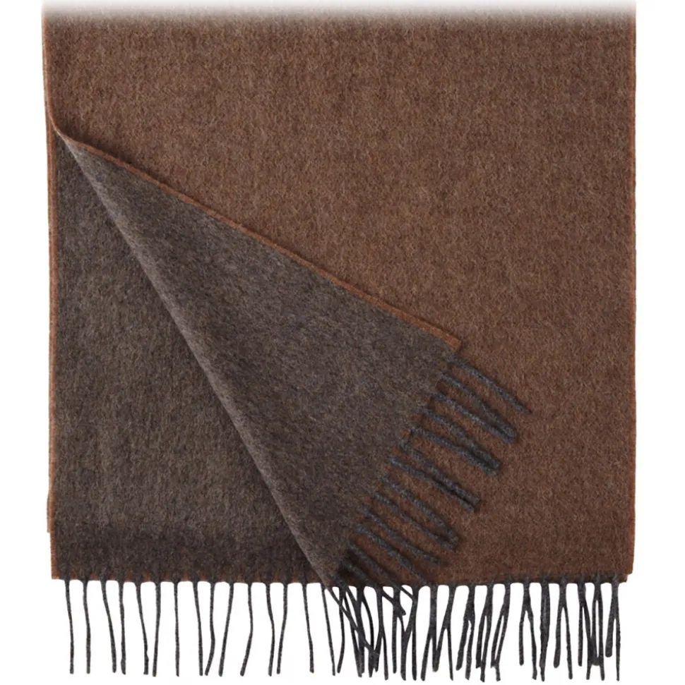 Viola Milano - Double Face 100% Zibellino Cashmere Scarf - Brown/Taupe - Handmade in Italy - Luxury Exclusive Collection - Avvenice