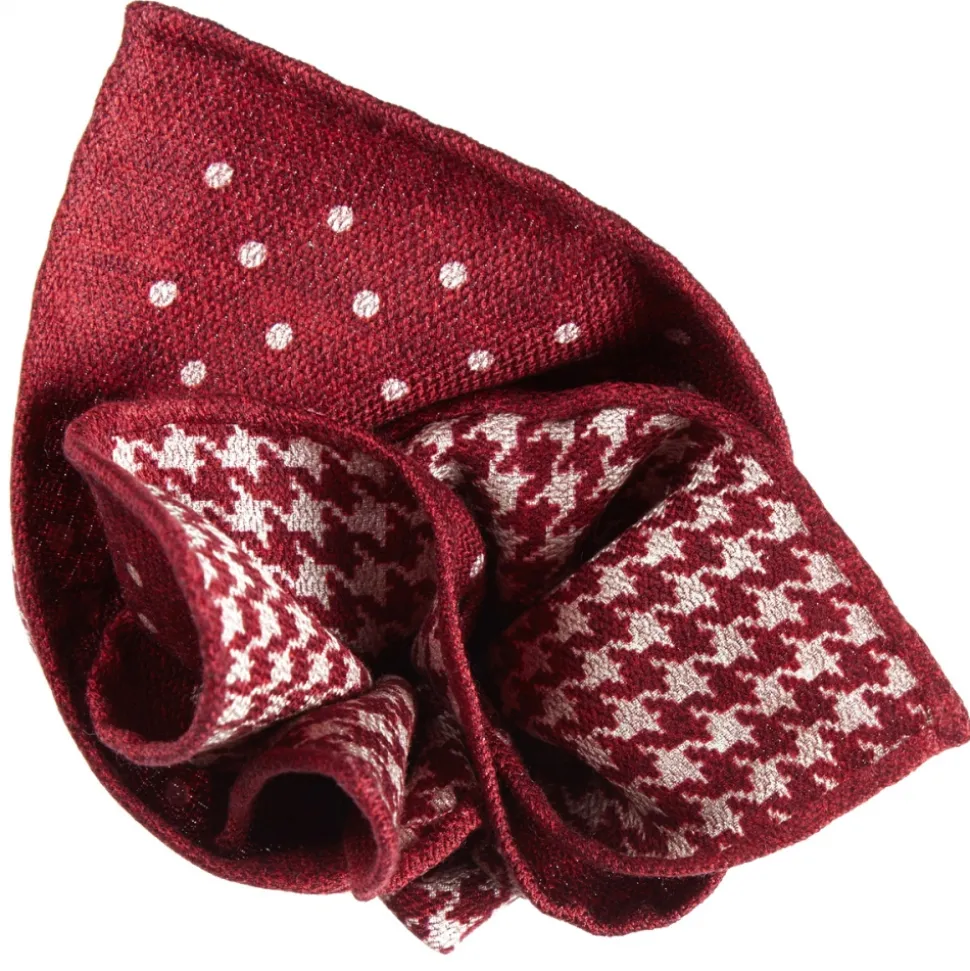 Viola Milano - Double Face Printed 100% Cashmere Pocket Square - Red Mix - Handmade in Italy - Luxury Exclusive Collection - Avvenice