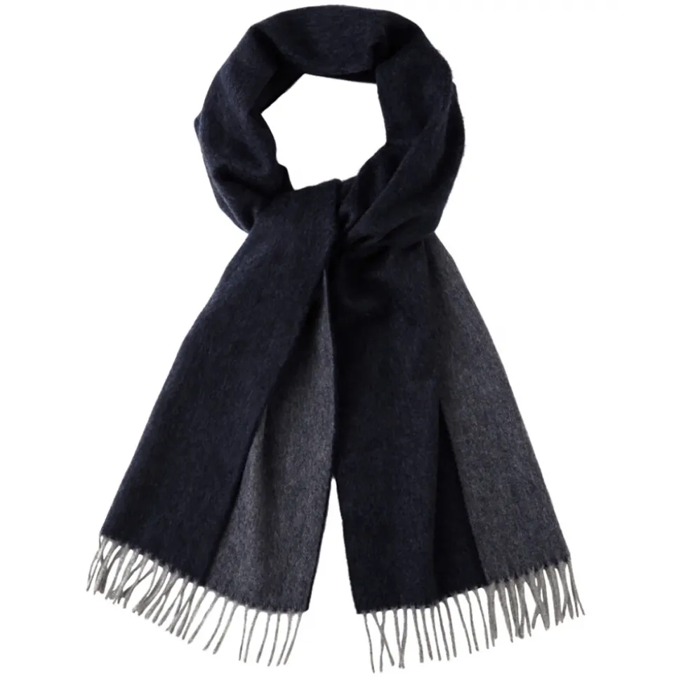 Viola Milano - Double Face 100% Zibellino Cashmere Scarf - Navy/Grey - Handmade in Italy - Luxury Exclusive Collection - Avvenice