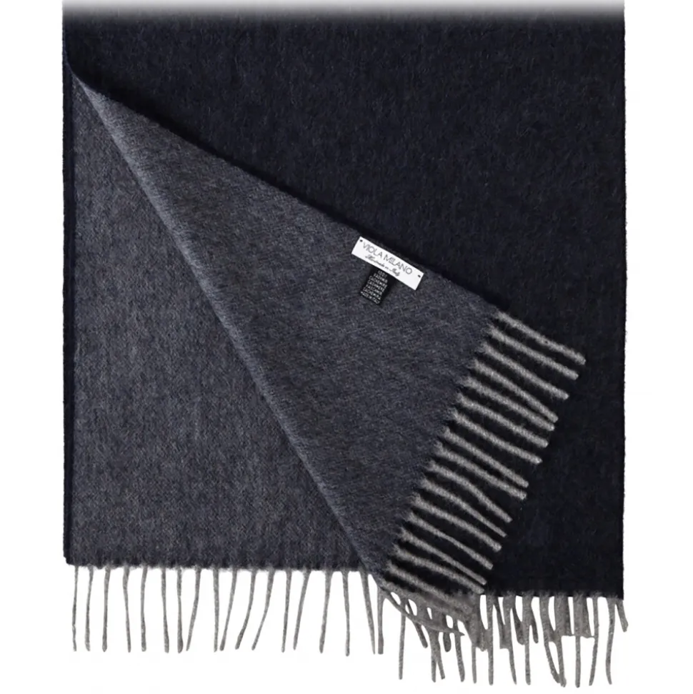 Viola Milano - Double Face 100% Zibellino Cashmere Scarf - Navy/Grey - Handmade in Italy - Luxury Exclusive Collection - Avvenice