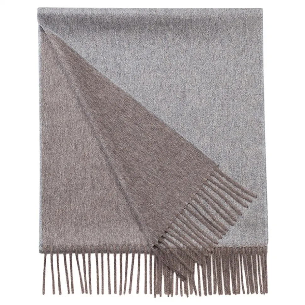 Viola Milano - Double Face Zibellino Cashmere Scarf - Grey and Taupe - Handmade in Italy - Luxury Exclusive Collection - Avvenice