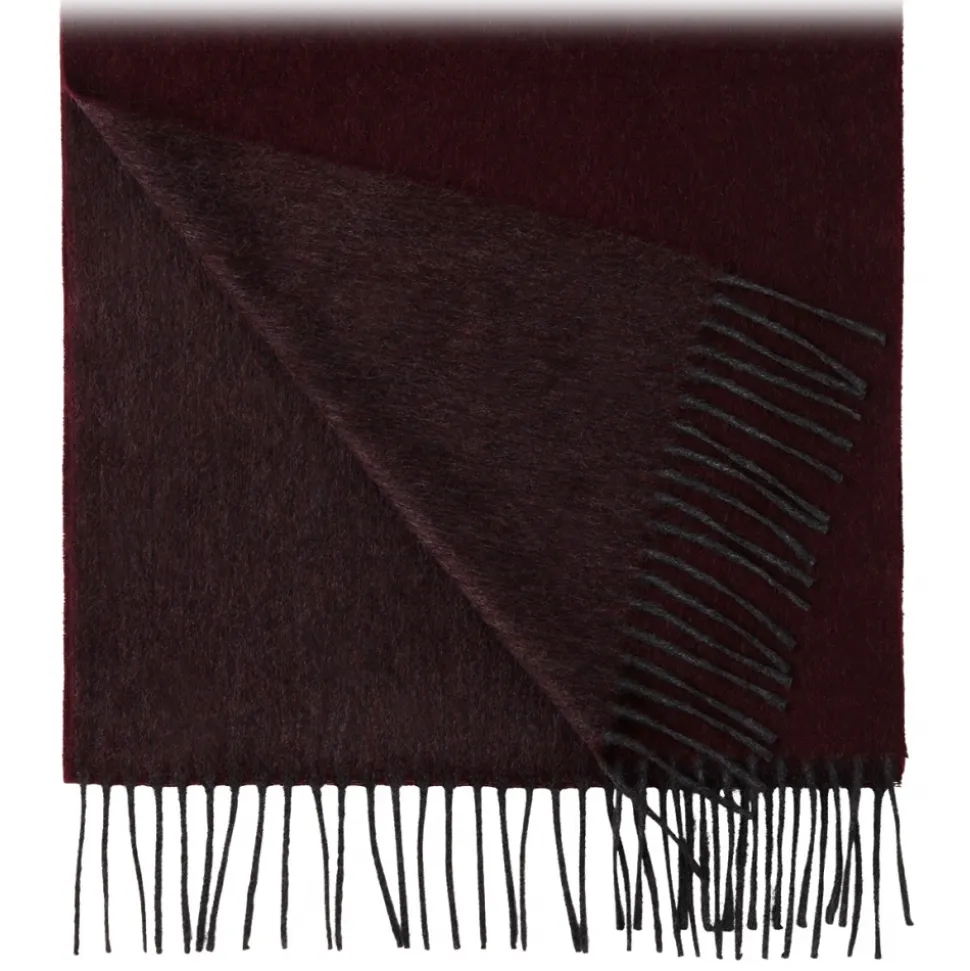 Viola Milano - Double Face 100% Zibellino Cashmere Scarf - Burgundy/Grey - Handmade in Italy - Luxury Exclusive Collection - Avvenice