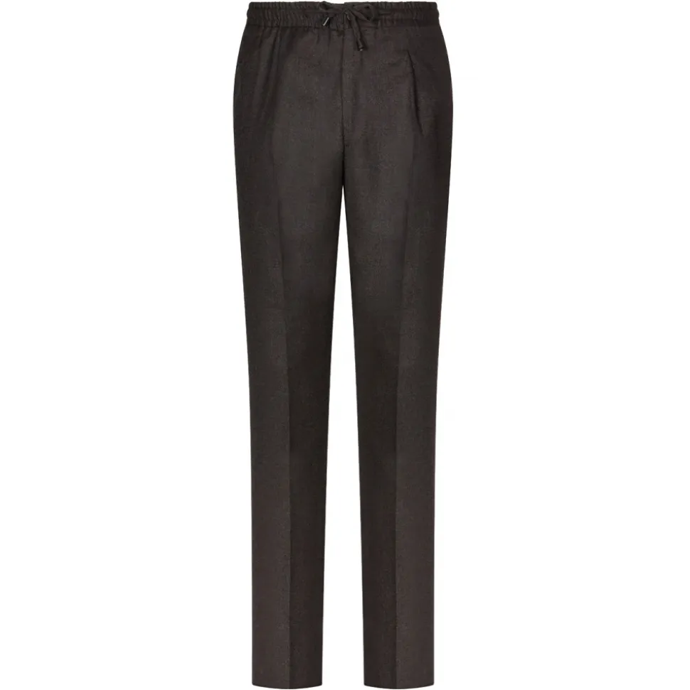 Viola Milano - Drawstring Limited Sports Club Flannel Trousers - Brown - Handmade in Italy - Luxury Exclusive Collection - Avvenice
