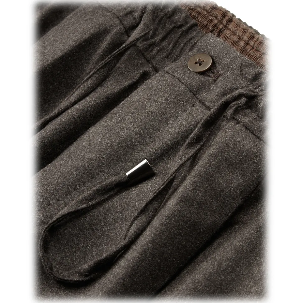 Viola Milano - Drawstring Limited Sports Club Flannel Trousers - Brown - Handmade in Italy - Luxury Exclusive Collection - Avvenice