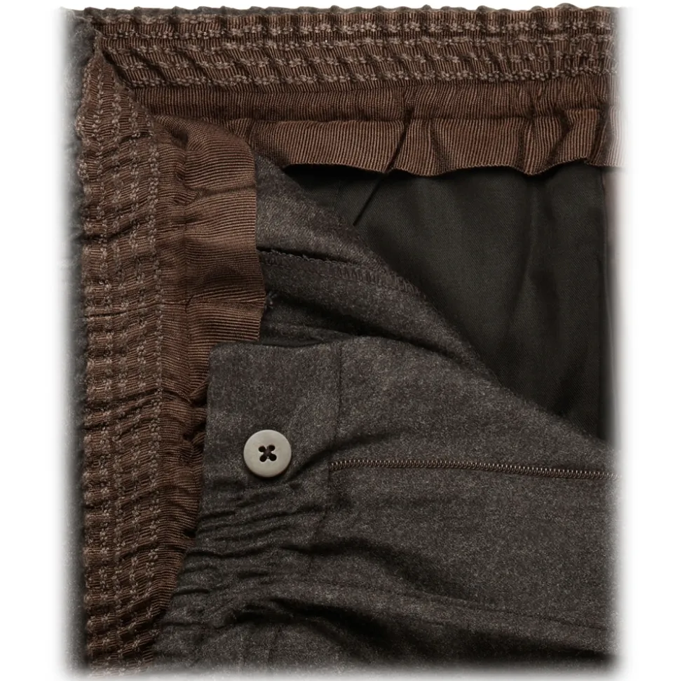 Viola Milano - Drawstring Limited Sports Club Flannel Trousers - Brown - Handmade in Italy - Luxury Exclusive Collection - Avvenice