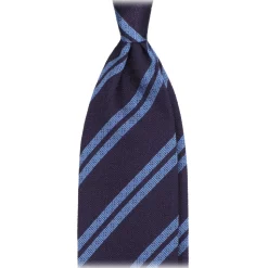 Viola Milano - Fina Stripe 3-Fold Grenadine Tie - Navy/Blue - Handmade in Italy - Luxury Exclusive Collection - Avvenice