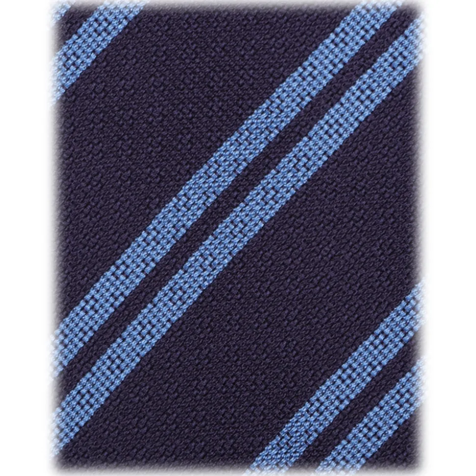 Viola Milano - Fina Stripe 3-Fold Grenadine Tie - Navy/Blue - Handmade in Italy - Luxury Exclusive Collection - Avvenice
