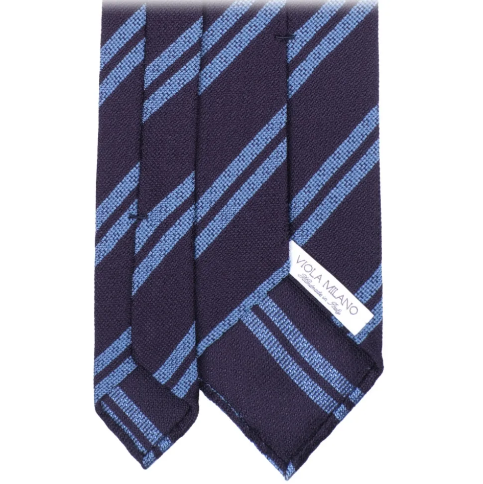 Viola Milano - Fina Stripe 3-Fold Grenadine Tie - Navy/Blue - Handmade in Italy - Luxury Exclusive Collection - Avvenice